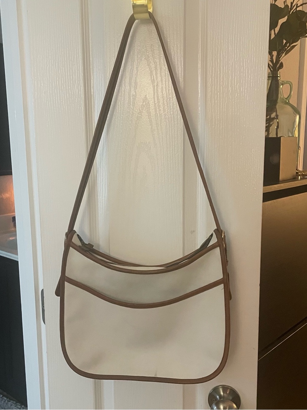 Vintage COACH Cream and Tan Leather-Trim Shoulder/Hobo Bag